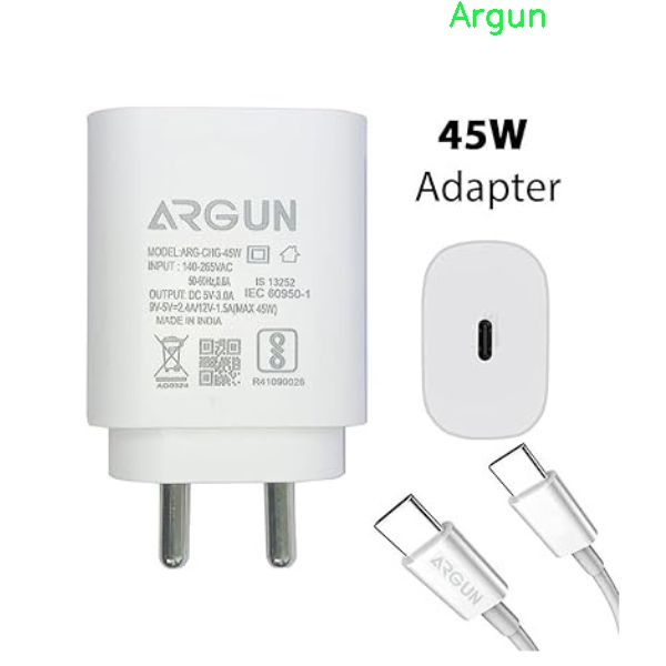 ARGUN 45 W Supercharge 3 A Mobile Charger with Detachable Cable (White, Cable Included)