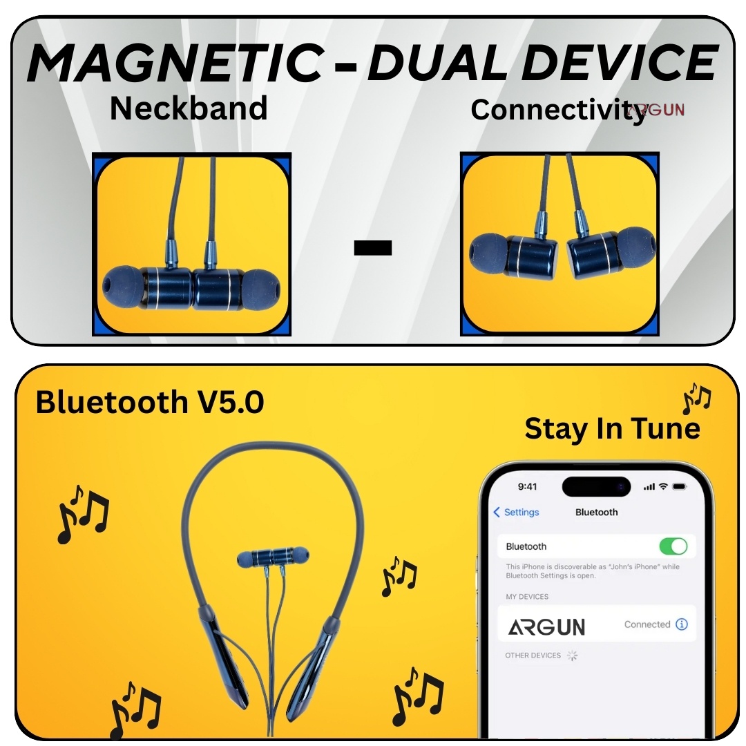ARGUN 80 Hours Playtime Bluetooth Wireless Neckband Headphones with Comfortable Fit Bluetooth (Blue, In the Ear)