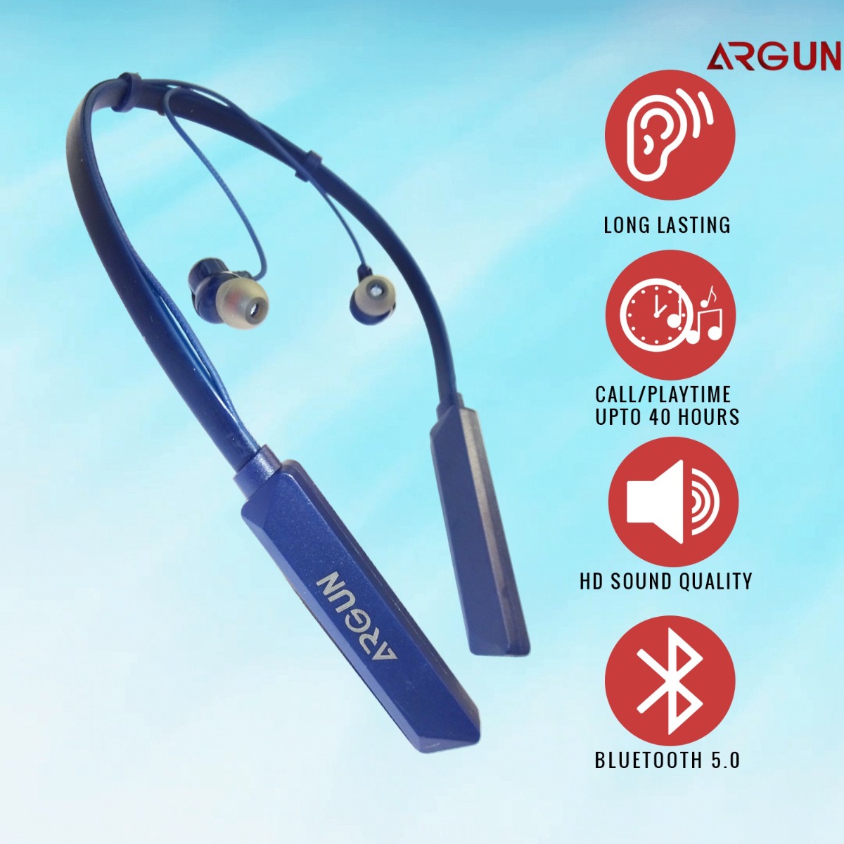 ARGUN ARG Wireless Neckband 40 Hrs Playtime Wireless Neckband With Deep Bass Bluetooth Headset (Blue, In the Ear)