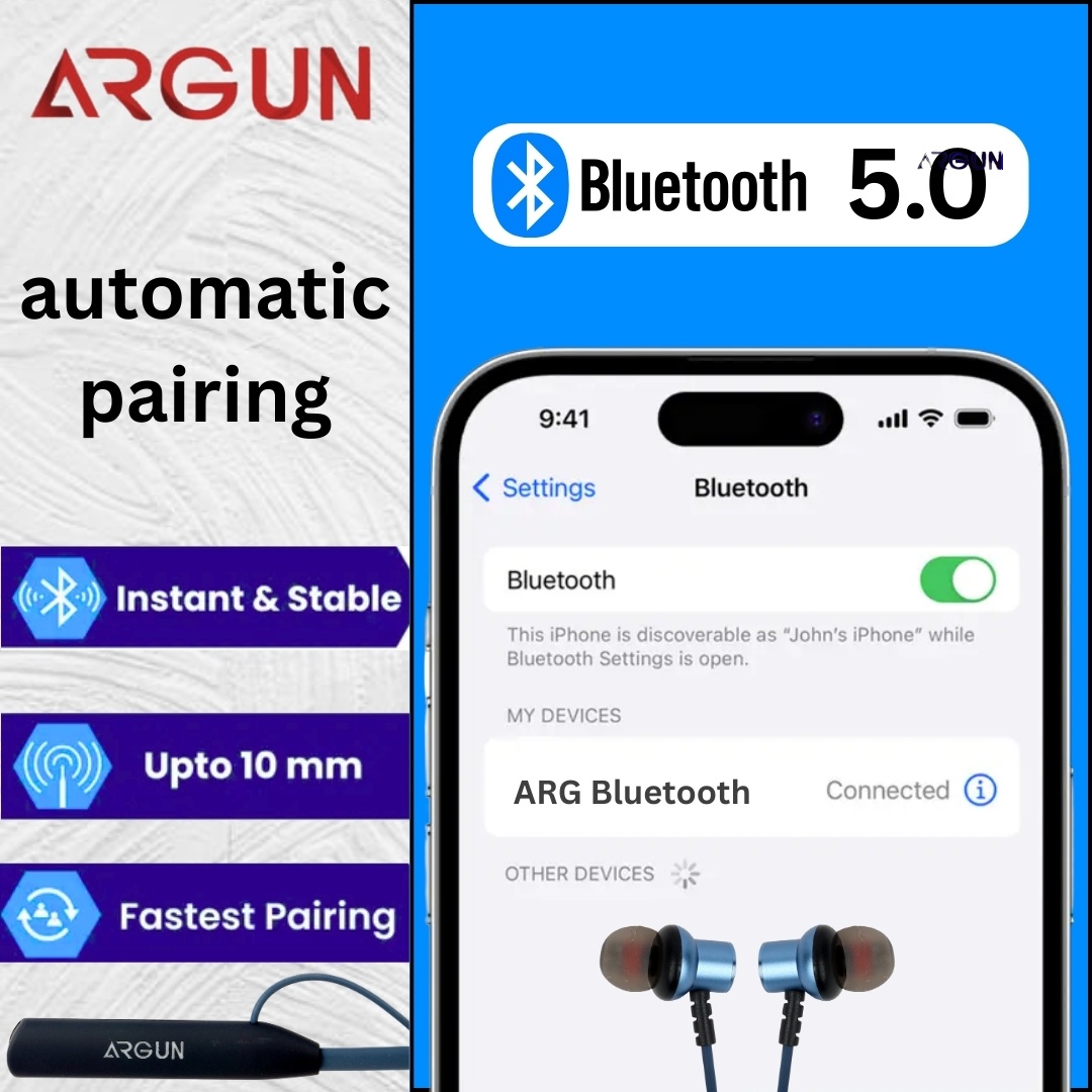 ARGUN Bluetooth 5.0 Wireless Neckband with 30Hrs Playtime & Magnetic In-Ear Buds Bluetooth (Blue, In the Ear)