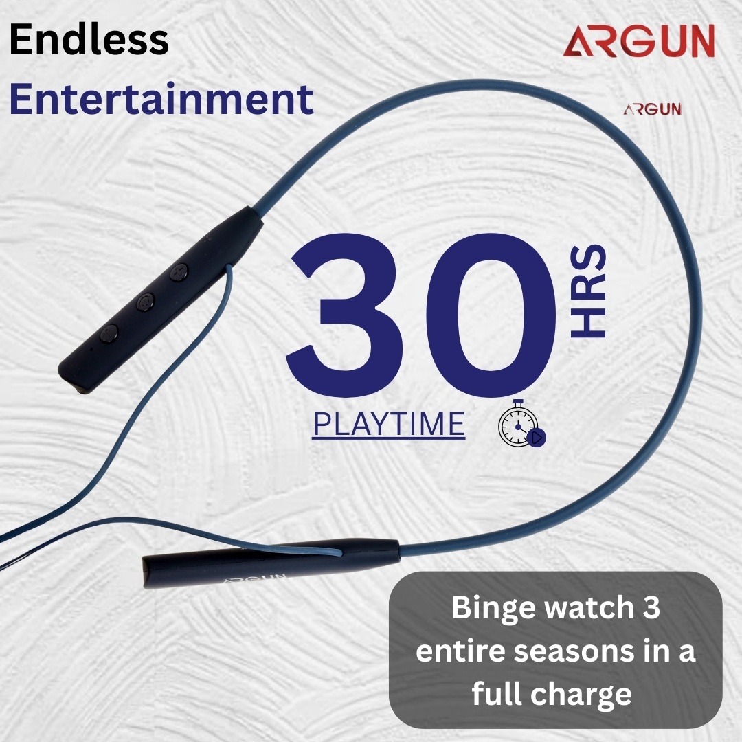 ARGUN Bluetooth 5.0 Wireless Neckband with 30Hrs Playtime & Magnetic In-Ear Buds Bluetooth (Blue, In the Ear)