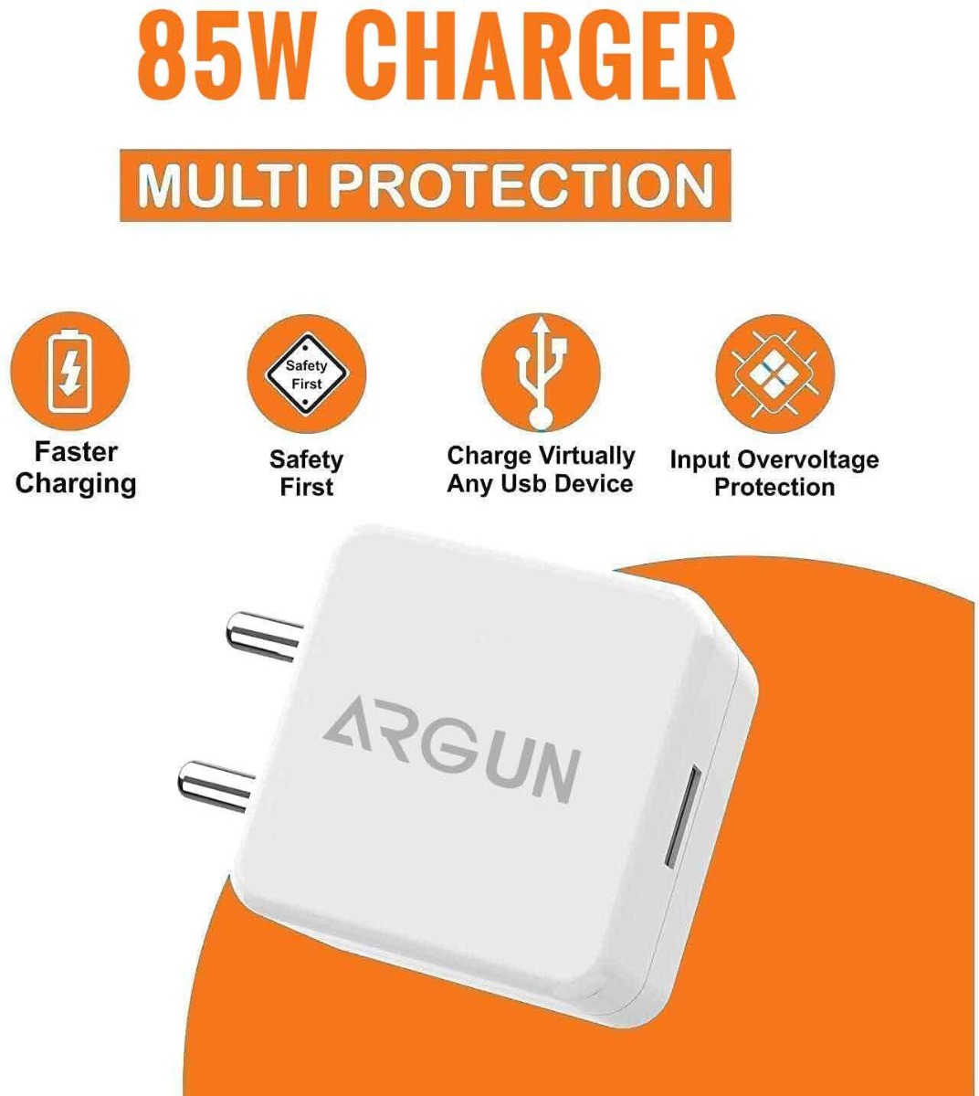 ARGUN 85 W SuperVOOC 7 A Mobile Charger with Detachable Cable (White, Cable Included)