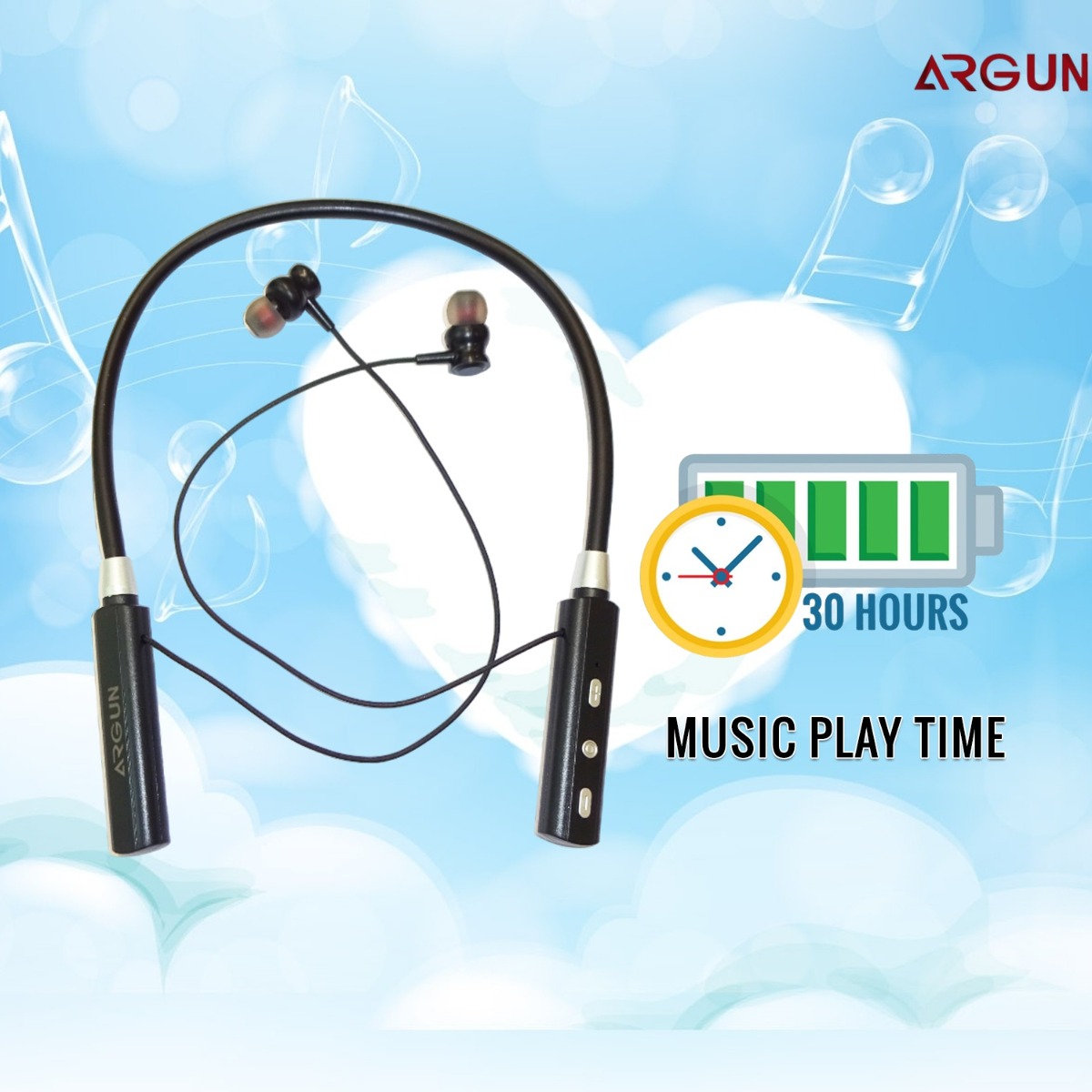 ARGUN ARG BT-111 Black Wireless Bluetooth Neckband with Mic 30 Hours Playtime Bluetooth Headset (Black, In the Ear)