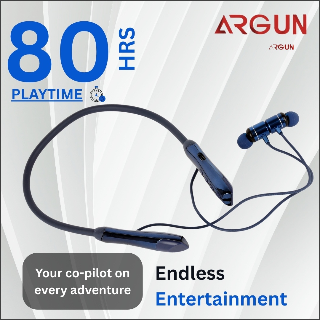 ARGUN 80 Hours Playtime Bluetooth Wireless Neckband Headphones with Comfortable Fit Bluetooth (Blue, In the Ear)
