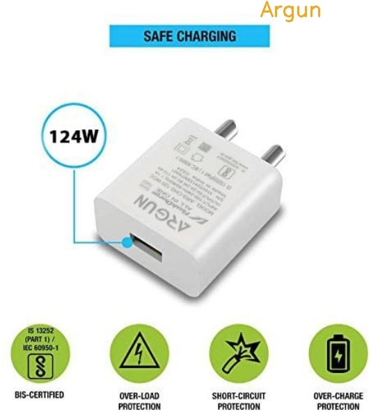 ARGUN 124 W HyperCharge 4 A Mobile Charger with Detachable Cable (White, Cable Included)