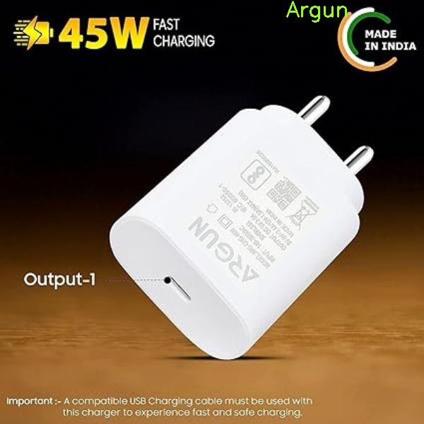 ARGUN 45 W Supercharge 3 A Mobile Charger with Detachable Cable (White, Cable Included)