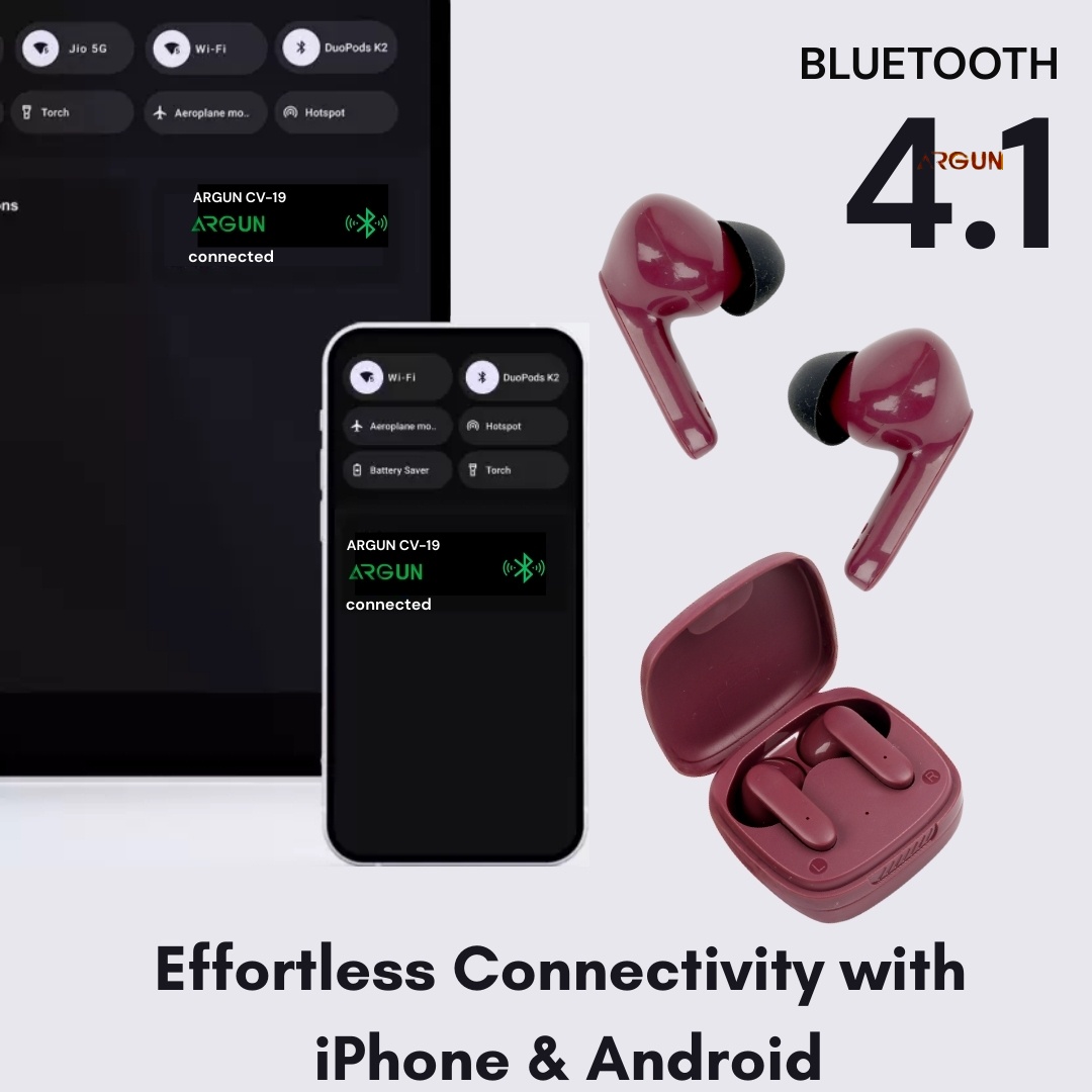 ARGUN Dual Bluetooth Earbuds for Gaming and Music with 40H Playtime and Connectivity Bluetooth (Wine Red, True Wireless)