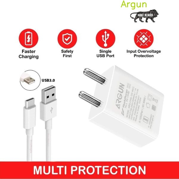 ARGUN 124 W HyperCharge 4 A Mobile Charger with Detachable Cable (White, Cable Included)