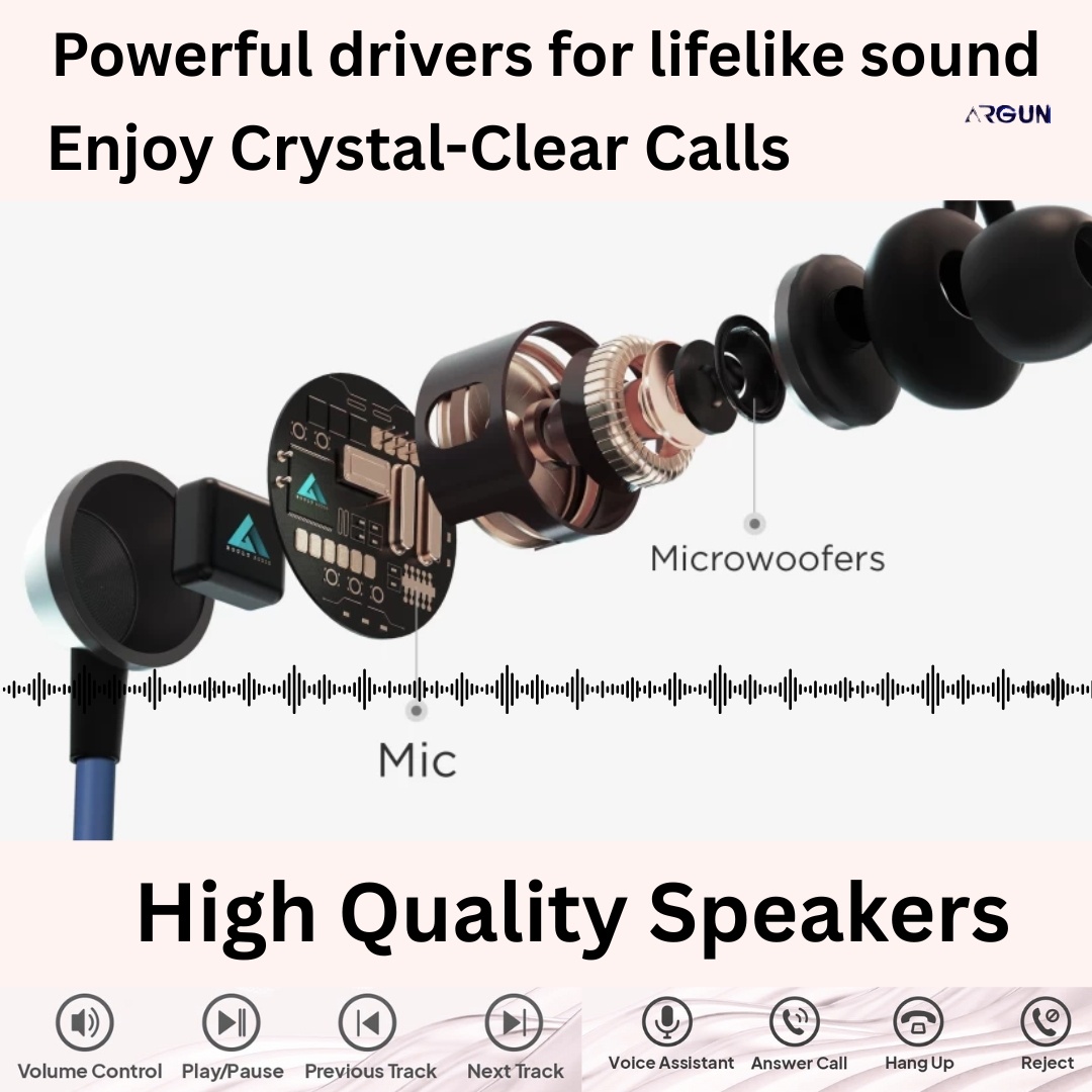 ARGUN 198Hrs Playtime Bluetooth Neckband Magnetic In-Ear Buds for Non-Stop Music Bluetooth (Grey, In the Ear)