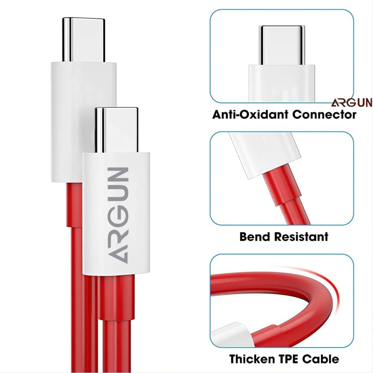 ARGUN Type C 1 m 120W Type-C to Type-C Fast Charging Cable Compatible with iPhone 15, Samsung, OnePlus, Google Pixel, Laptop, Macbook & Type C Devices (Compatible with Mobile, Tablet, Computer, Red, One Cable)
